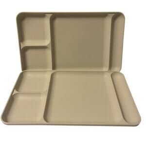 Vintage Set of 2 Tupperware Divided Dining Camping Trays 1535-1 Almond White